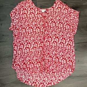 💜Liz Claiborne Red with white flowers top Cruise Vacation Ready Versatile Chic